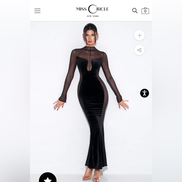 NWT Miss Circle Black velvet mesh long sleeve gown. - Picture 2 of 6